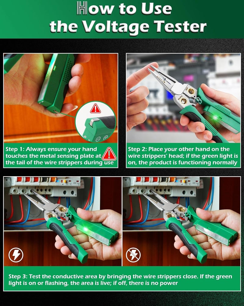 Fatio 8 In 1 Wire Stripper, Wire Stripping Tool with Voltage Tester, Cable Cutters with Plier, Twister, Crimper, Splitting, Wire Stripper Tool for 10-18 AWG for Electrician Work - Image 4